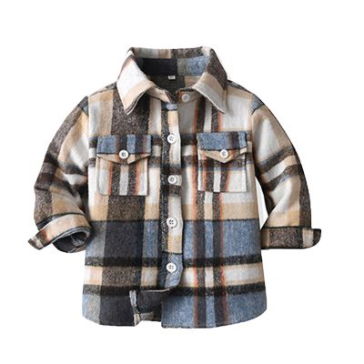 Bbay Boys Girls and Toddlers' Flannel Shirt Long Sleeve Plaid Lapel Button Down Shirt Jacket Tops for (Blue, 5-6 Years)