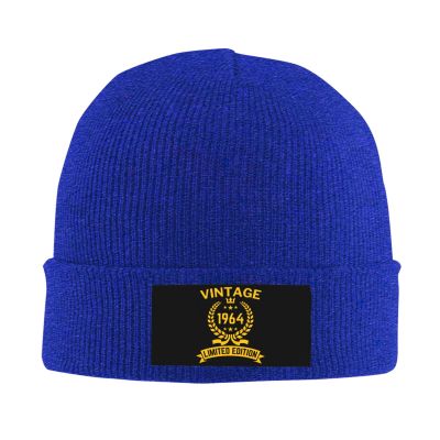 1964 60th Birthday Gifts for Women Men, Vintage 1964 Limited Edition Beanie Mrs Mr EST Knit Hat Warm Ski Winter Hat Blue