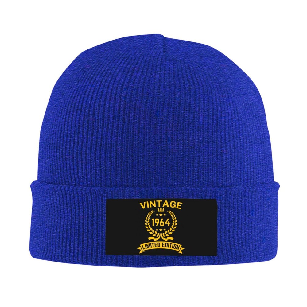 1964 60th Birthday Gifts for Women Men, Vintage 1964 Limited Edition Beanie Mrs Mr EST Knit Hat Warm Ski Winter Hat Blue