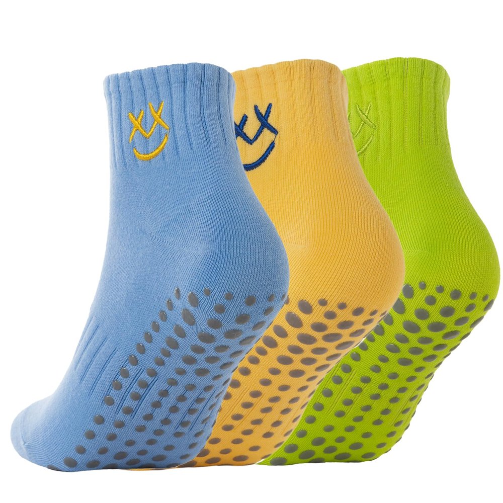 3/6 Pairs Cute Pilates Socks with Grips,Yoga Socks Barre Sock Non Slip Embroidery for Barre Ballet Workout (US, Numeric, 5, 9, Regular, Regular, 3Pairs-1Cream Yellow1Fluorescent Green1Baby Blue)