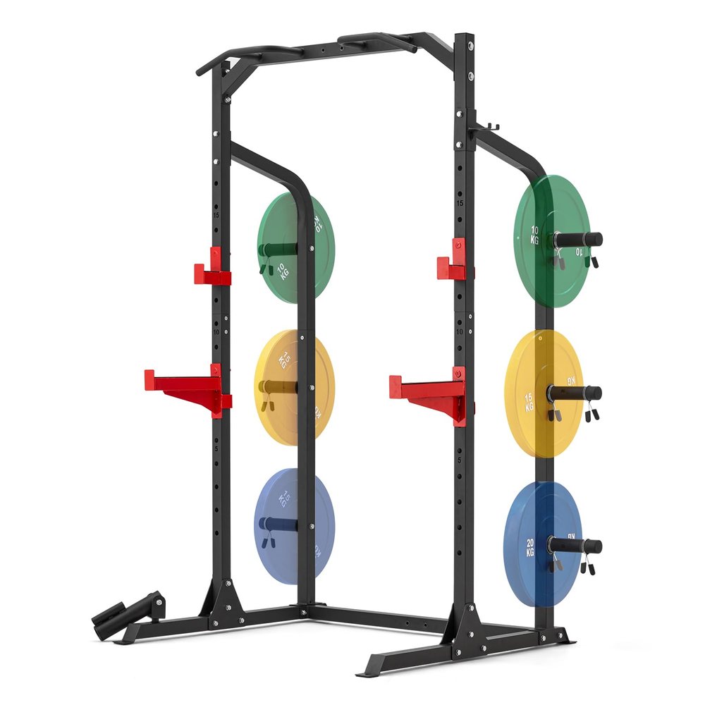 JOMEED Squat Rack Power Cage Multi-Functional Power Rack with Weight Plate Holders, Pull-Up Bars, J-Hooks, Spotter Arms and Olympic Bar Storage 1000LBS Capacity Black