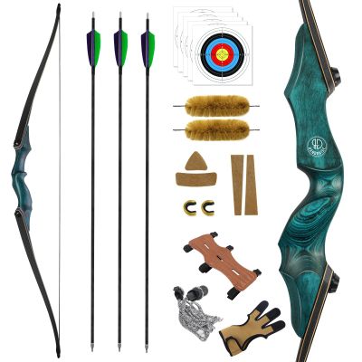 HANDBAIGE 60'' Archery Hunting Longbow Kit with 3 Turkey Fletchers Arrows Takedown Bow and Arrows Kit for Shooting Right Hand Long Bow (25lbs)