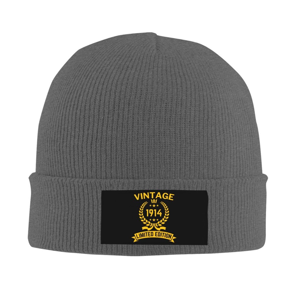 1914 110th Birthday Gifts for Women Men, Vintage 1914 Limited Edition Beanie Mrs Mr EST Knit Hat Warm Ski Winter Hat Deep Heather