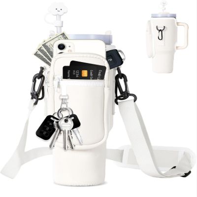 dabria Water Bottle Carrier Bag with Phone Pocket for Stanley 40/30 oz Tumbler Neoprene Water Bottle Holder Pouch with Adjustable Strap Bollus with Straw Cover for Stanley Cup Accessories