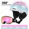 Odoland Kids Ski Helmet, Snow Helmet with Ski Goggles for Boys and Girls, Safety Youth Snowboard Sports Helmets and Goggles Set for Children Ages 6-14, Sparkly Gradient Pink Cyan,XS view 2