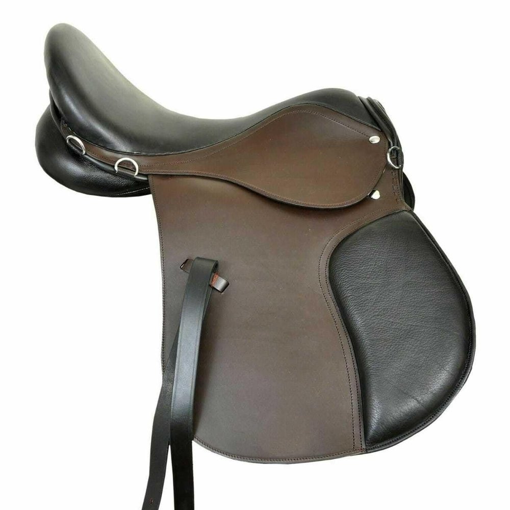 TZ INTERNATIONAL Leather English Saddle All Purpose English Close Contact Jumping Horse Riding Trail Show Horse Saddle (Brown & Black,19 Inch)