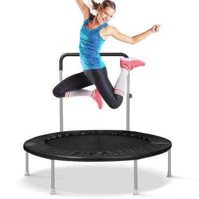 Lyromix 40Inch Mini Fitness Trampoline for Adults and Kids, Small Exercise Trampoline with Adjustable Handle for Indoor Outdoor Workout, Black