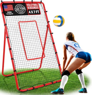 ZEALFEEL Volleyball Rebounder, 6-Angle Adjustable 4x7 FT Volleyball Rebound Net for Backyard with Steel Frame & High-Tension PE Netting, Volleyball Bounce Back Net Practice for Setting Spiking Bumping