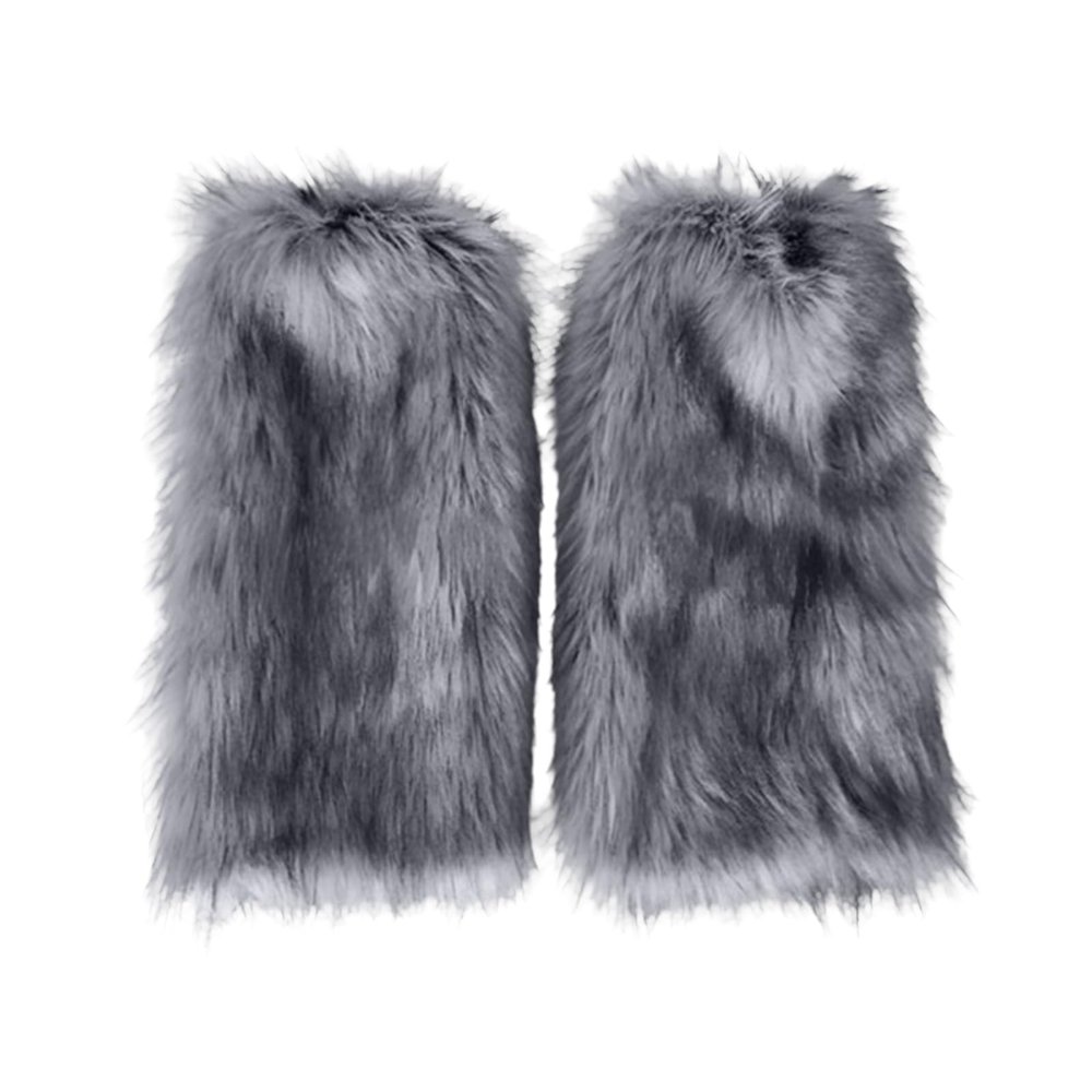 Hyuetrsa Womens Fur Leg Warmer, Faux Fur Leg Warmers, Fur Leg Warmer Winter Furry Long Boot for Wolf Costume Leg Warmers in Winter Halloween Christmas Parties, Grey