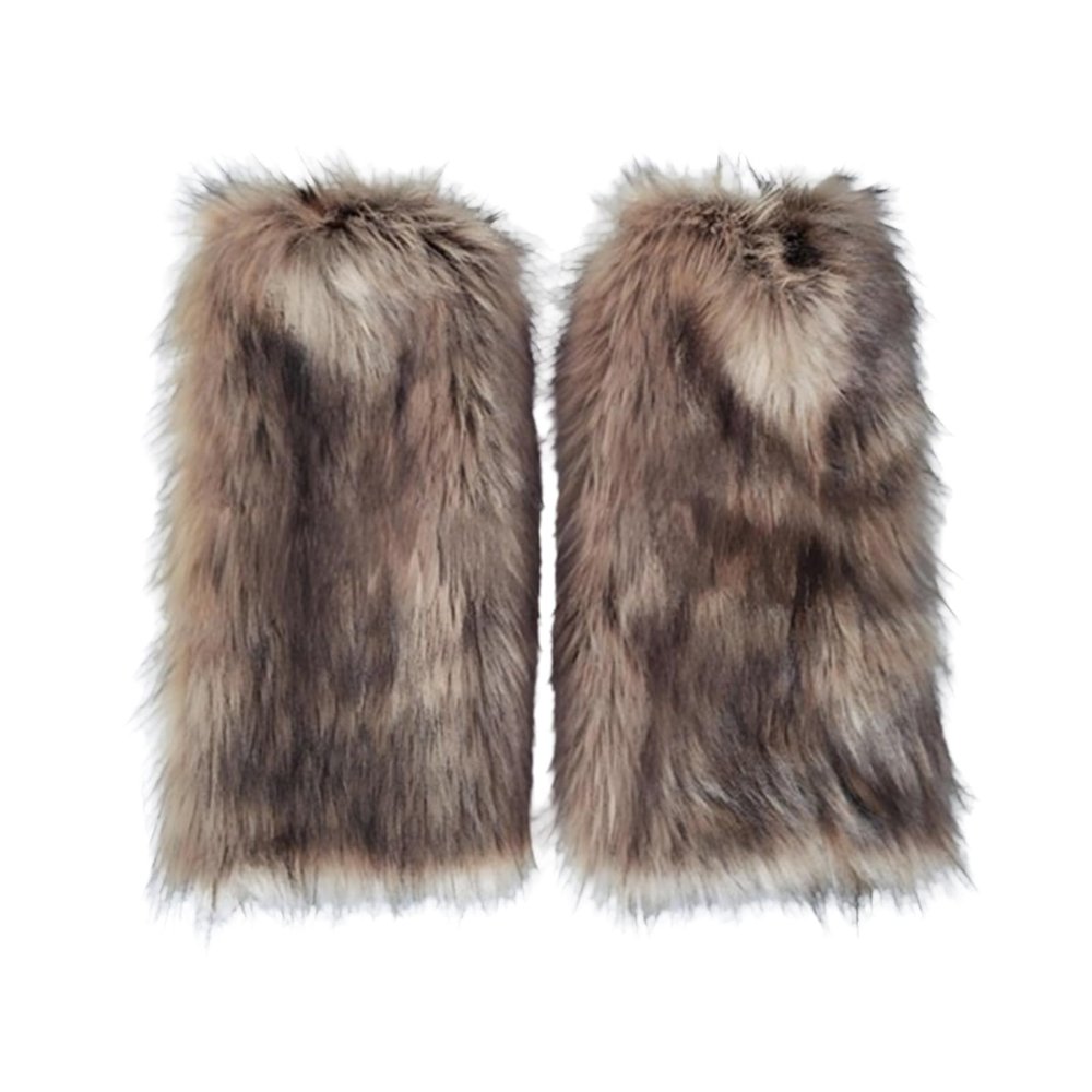 Hyuetrsa Womens Fur Leg Warmer, Faux Fur Leg Warmers, Fur Leg Warmer Winter Furry Long Boot for Wolf Costume Leg Warmers in Winter Halloween Christmas Parties, Grass yellow