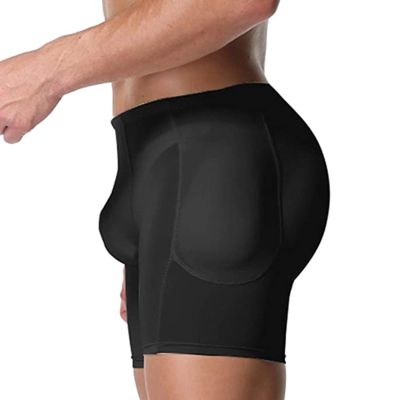 HUSILKY Men's Underwear Boxer Briefs Tummy Control Body Shaper Padded Enhancing Underwear Butt Lifter Shapewear(Black,XX-Large)