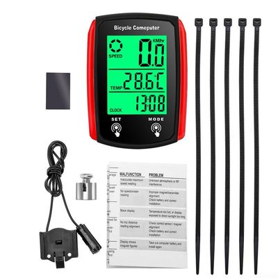Cycling Bike Computer, Waterproof Odometer Digital LCD Display, Wired Bike Computer, Speed Odometer with Backlight, Cycling Bike Accessories(Red)
