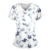 Uniformes Medicos Mujer V Neck Short Sleeve Nursing Scrubs Petite Cute Printed Stretchy Workwear Moisture Wicking Medical Scrub Tops (K-Blue,5X) view 1