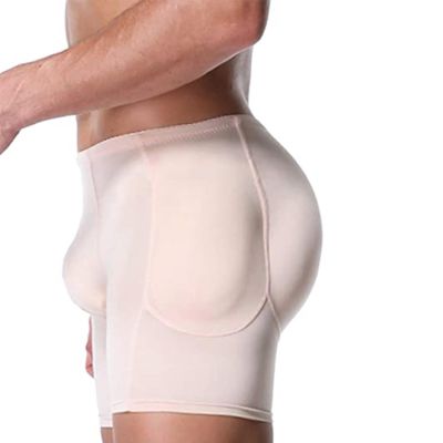 HUSILKY Men's Underwear Boxer Briefs Tummy Control Body Shaper Padded Enhancing Underwear Butt Lifter Shapewear(Skin color,Small)