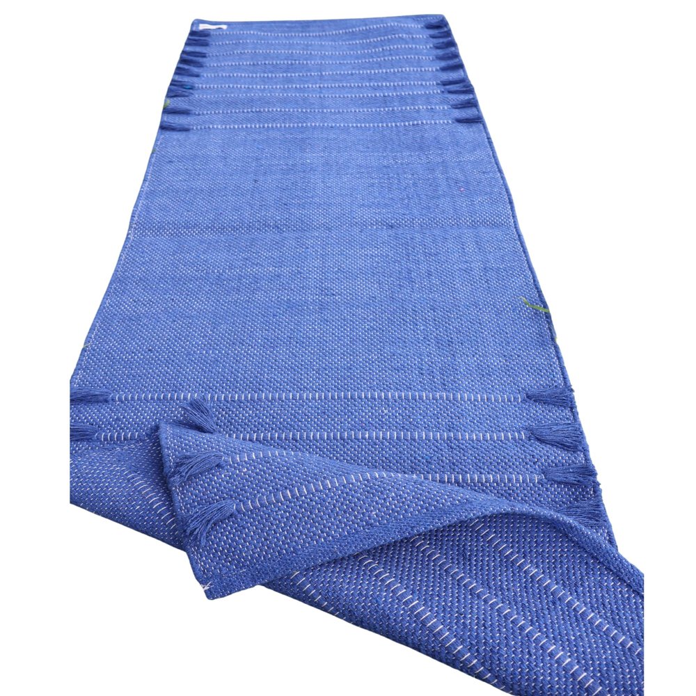 Cotton Yoga Mat - Eco-Friendly Hand-Woven Rug - Non Slip & Thick (24x72x5mm) for Everyday Fitness at Home - Comfortable Extra-Long (Blue)