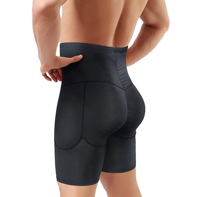 HUSILKY Men Butt Lifter Shapewear Padded Briefs Boxers High Waist Body Shaper Tummy Control 4 Detachable Pads(Black,XX-Large)