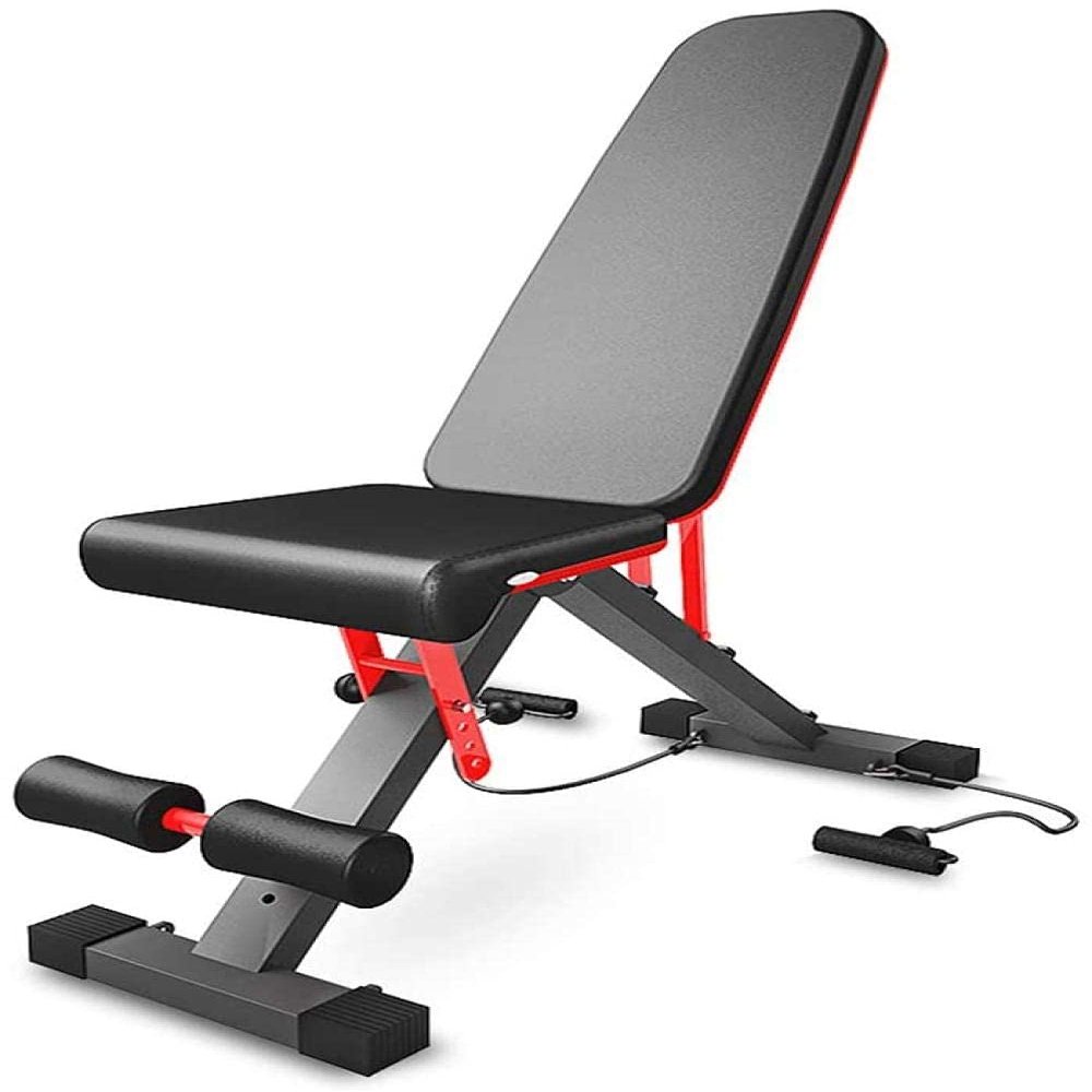 Multifunctional Weightlifting Bed Sit-ups Thickened Carbon Steel Dumbbell Bench Adjustable Thick Cushion Home Abdominal Fitness Equipment with Tension Rope