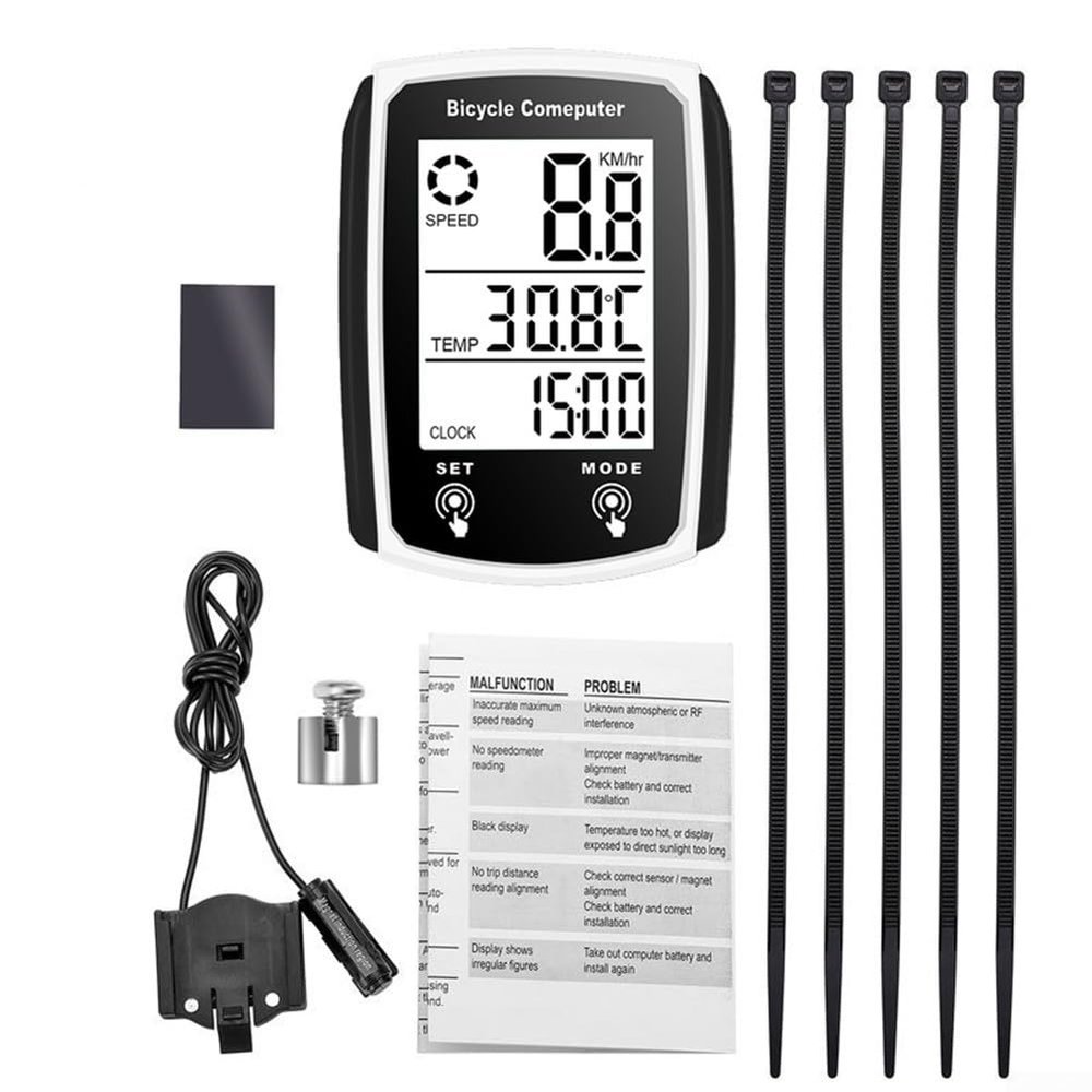 Cycling Bike Computer, Odometer Digital LCD Display, Wired Bike Computer, Speed Odometer with Backlight, Cycling Bike Accessories(White)