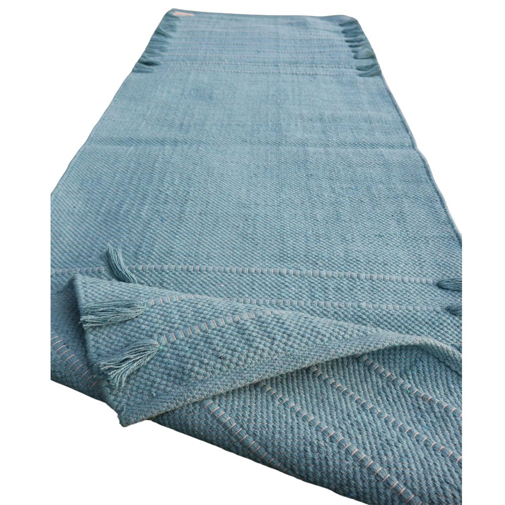 Cotton Yoga Mat - Eco-Friendly Hand-Woven Rug - Non Slip & Thick (24x72x5mm) for Everyday Fitness at Home - Comfortable Extra-Long (Sky-Blue)
