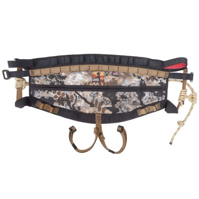 Ape Canyon Outfitters Wood Deluxe Saddle Obskura Skyfall Camouflage Tree Saddle with Adjustable Rope Bridge and AustriAlpin Buckles Sit & Lean Hunting Saddle in Small/Medium/Large