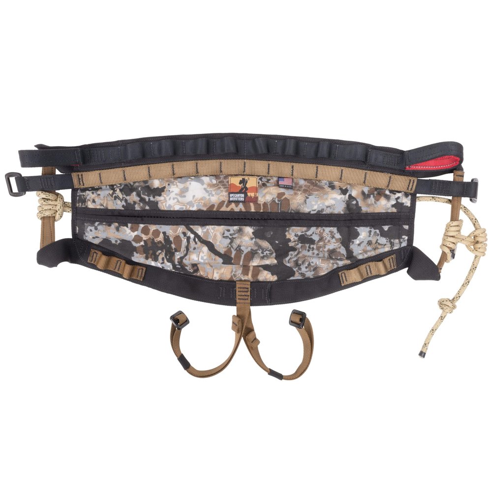 Ape Canyon Outfitters Wood Deluxe Saddle Obskura Skyfall Camouflage Tree Saddle with Adjustable Rope Bridge and AustriAlpin Buckles Sit & Lean Hunting Saddle in Small/Medium/Large