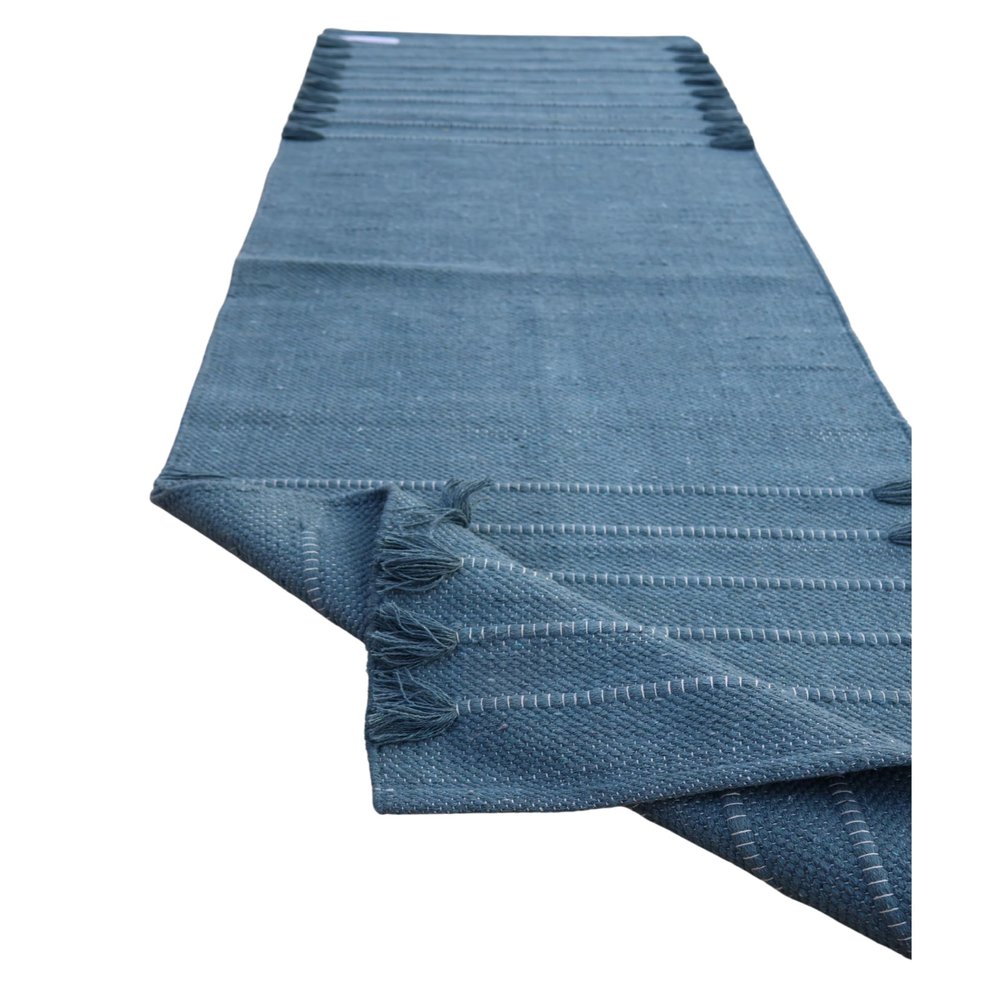 Cotton Yoga Mat - Eco-Friendly Hand-Woven Rug - Non Slip & Thick (24x72x5mm) for Everyday Fitness at Home - Comfortable Extra-Long (Prussian - Blue)