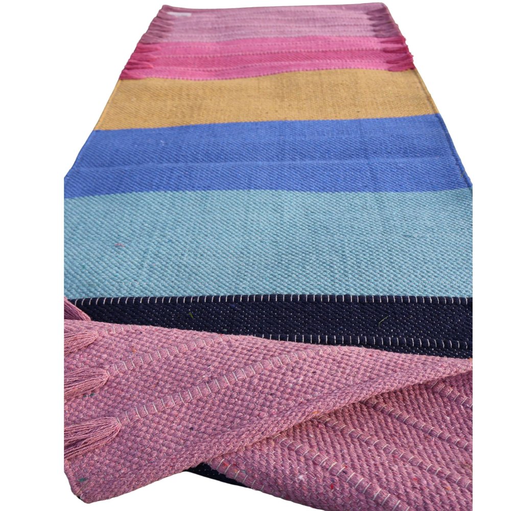 Cotton Yoga Mat - Eco-Friendly Hand-Woven Rug - Non Slip & Thick (24x72x5mm) for Everyday Fitness at Home - Comfortable Extra-Long (Multicolor-09)