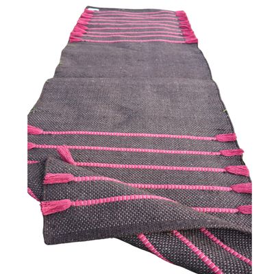 Cotton Yoga Mat - Eco-Friendly Hand-Woven Rug - Non Slip & Thick (24x72x5mm) for Everyday Fitness at Home - Comfortable Extra-Long (Gey-Pink)