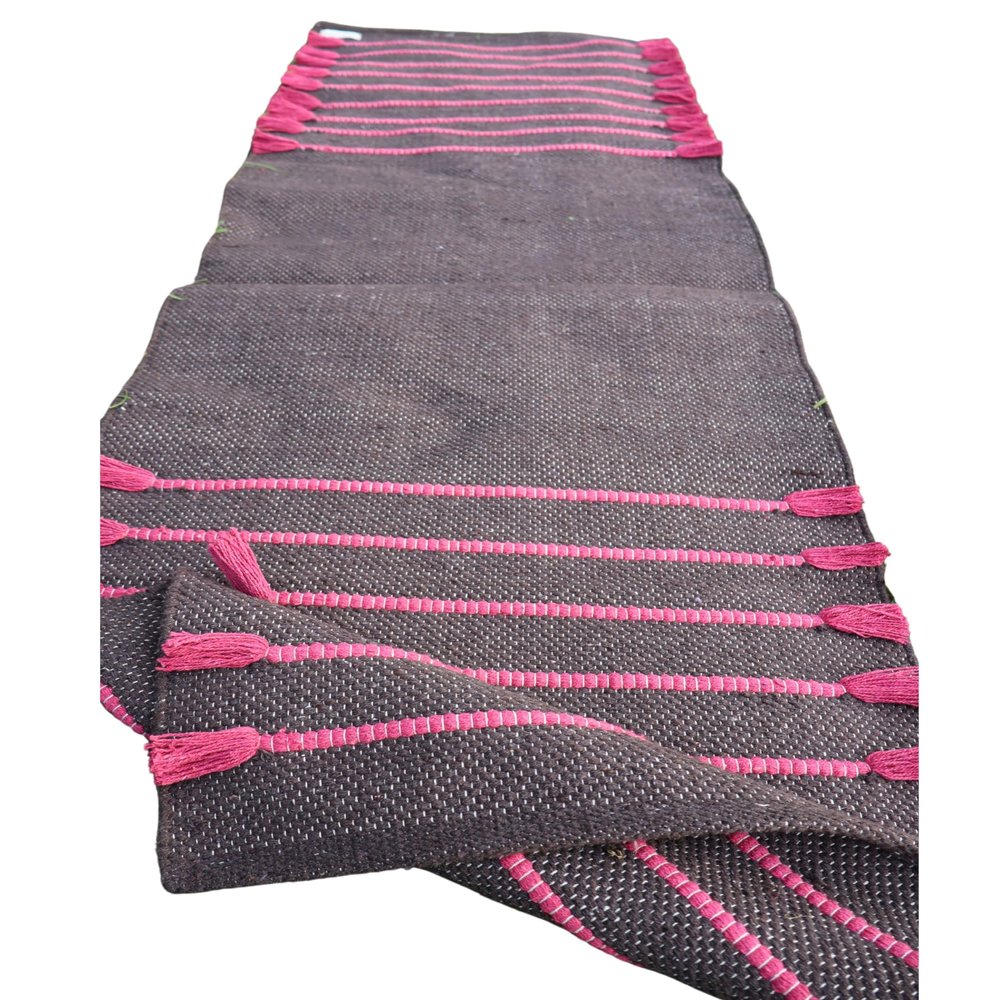Cotton Yoga Mat - Eco-Friendly Hand-Woven Rug - Non Slip & Thick (24x72x5mm) for Everyday Fitness at Home - Comfortable Extra-Long (Gey-Pink)