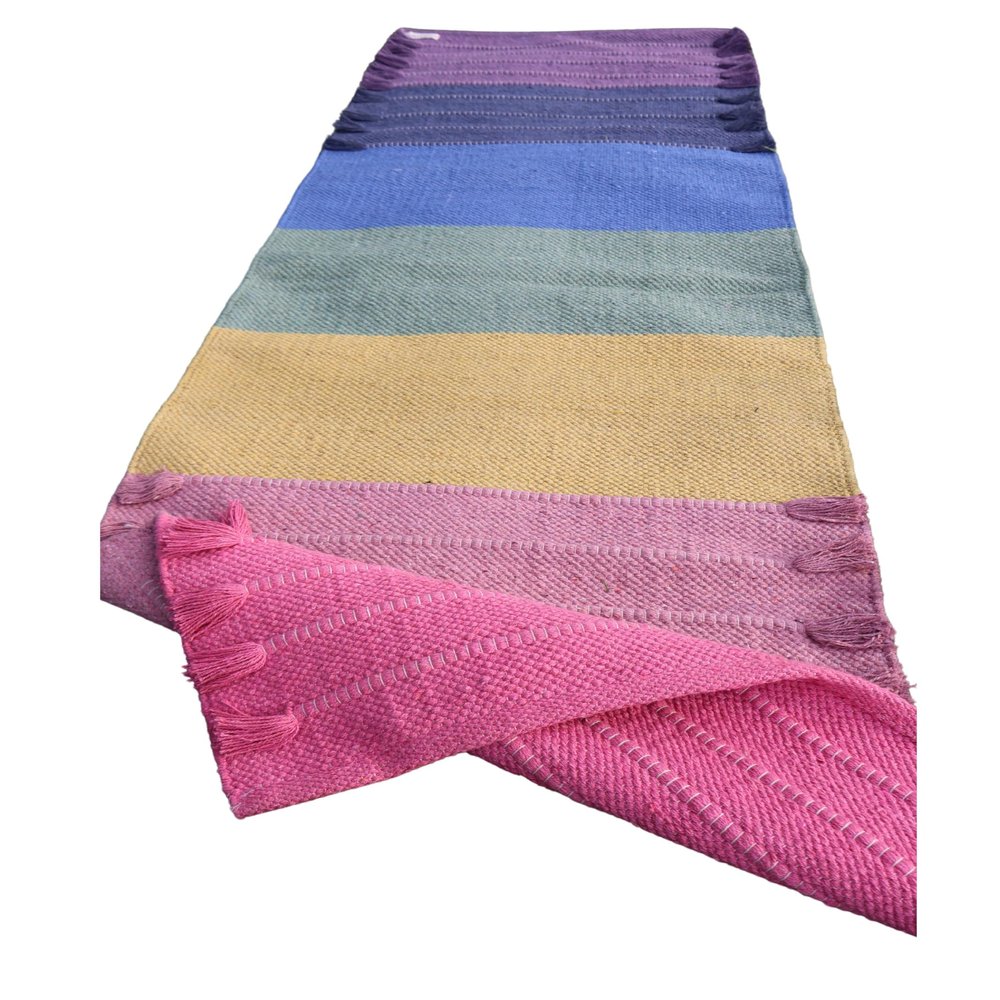 Cotton Yoga Mat - Eco-Friendly Hand-Woven Rug - Non Slip & Thick (24x72x5mm) for Everyday Fitness at Home - Comfortable Extra-Long (Multicolor-05)