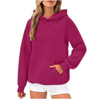 Akklian Womens Casual Hoodies 2024 Fashion Sweatshirt Long Sleeve Sweaters Pullover Tops 2024 Fall Trendy Outfits with Pocket Hot Pink