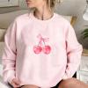 Akklian Cute Sweatshirt for Women Cherry Bow Print Long Sleeve Kawaii Pullover Oversized Loose Teen Girl Preppy Clothes Pink view 2