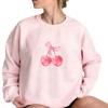Akklian Cute Sweatshirt for Women Cherry Bow Print Long Sleeve Kawaii Pullover Oversized Loose Teen Girl Preppy Clothes Pink view 4