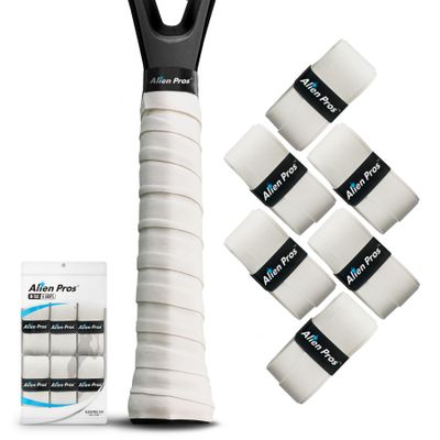 ALIEN PROS New Model M-Tac Tennis Racket Grip Tape (6 Grips) - Overgrip for High Performance Racquet Wrap (White)