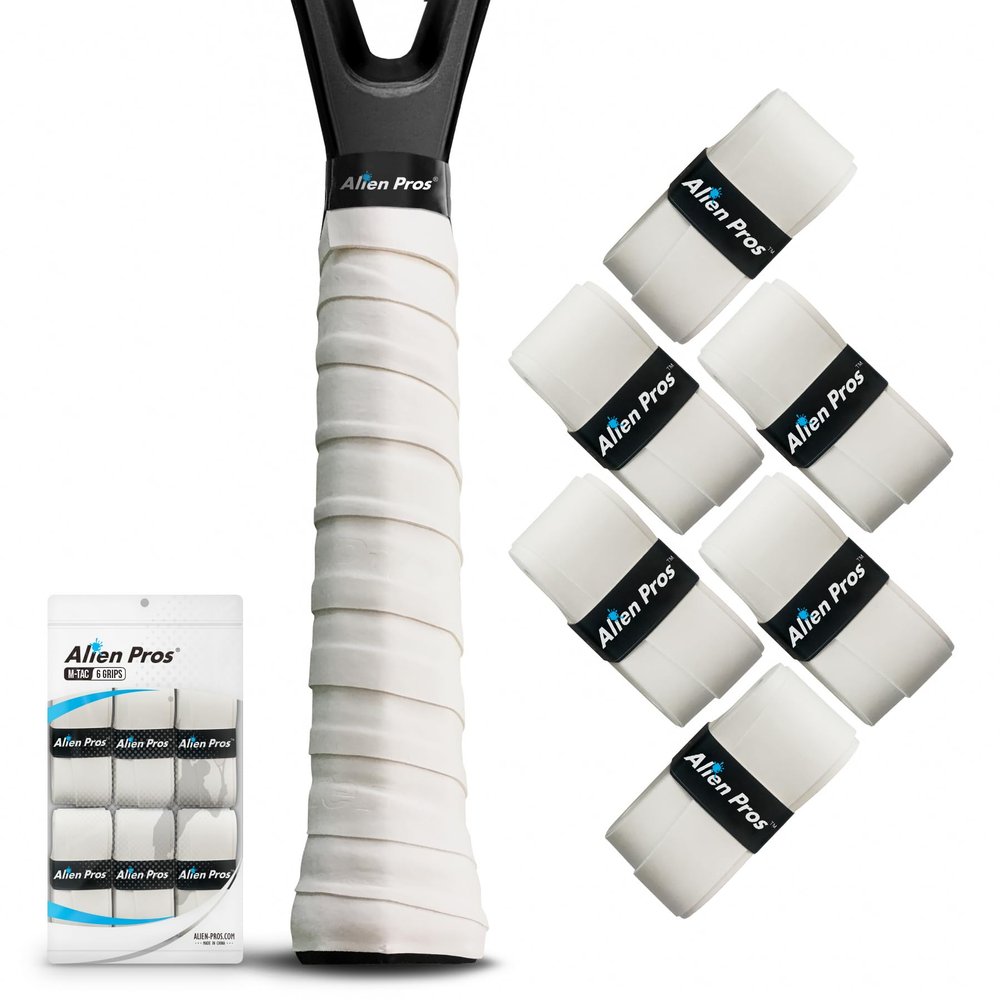 ALIEN PROS New Model M-Tac Tennis Racket Grip Tape (6 Grips) - Overgrip for High Performance Racquet Wrap (White)