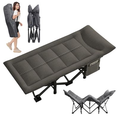CULGC Folding Outdoor Camping Bed with 3D Memory Headrest and Storage Bag, Baby Bed with Integrated Mattress, Portable Heavy Duty Adult Single Leisure Travel Bed (Green)