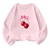 Akklian Cute Sweatshirt for Women Cherry Bow Print Long Sleeve Kawaii Pullover Oversized Loose Teen Girl Preppy Clothes Pink view 1