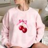 Akklian Cute Sweatshirt for Women Cherry Bow Print Long Sleeve Kawaii Pullover Oversized Loose Teen Girl Preppy Clothes Pink view 2