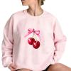Akklian Cute Sweatshirt for Women Cherry Bow Print Long Sleeve Kawaii Pullover Oversized Loose Teen Girl Preppy Clothes Pink view 4
