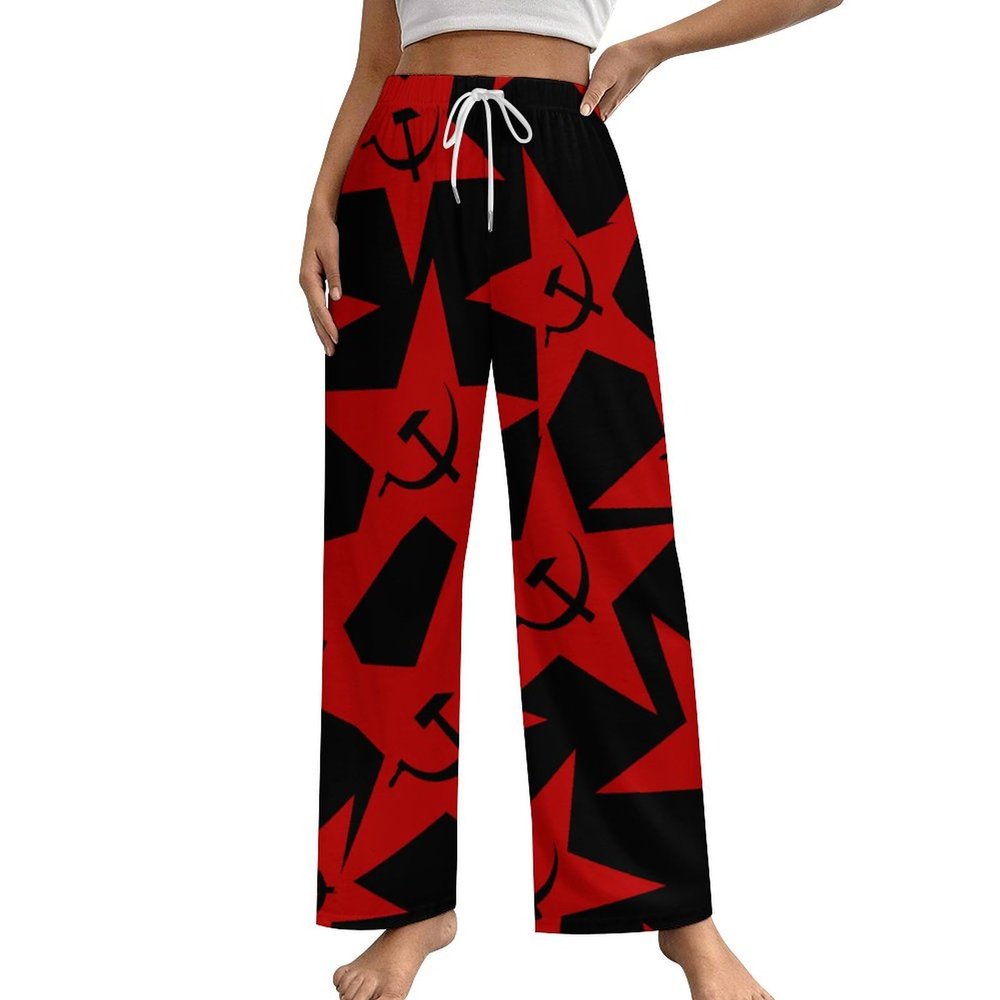 Communist USSR Women Pajama Pants Sleepwear Pockets Lounge Bottoms Nightwear 2XL