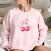 Akklian Cute Sweatshirt for Women Cherry Bow Print Long Sleeve Kawaii Pullover Oversized Loose Teen Girl Preppy Clothes Pink view 2