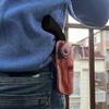 Leather Paddle Holster OWB with Retention Strap Fits Pietta 1851 .44 Caliber Navy Snub Nose Black Powder Revolver 3" Barrel, Right Hand Draw, Brown Color #1665# view 4