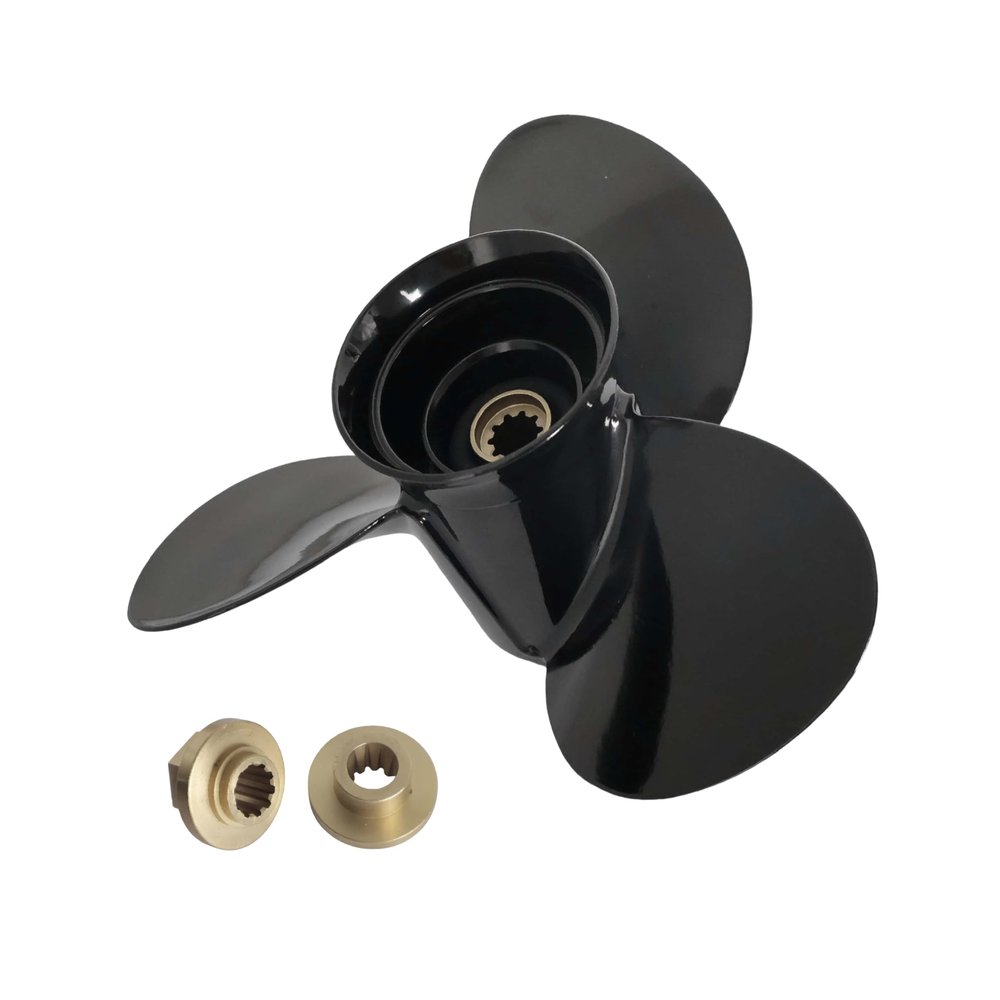 WINGOGO 48-19639A40 10 3/8 x 12 Pitch 3 Blade 10 Spline Tooth Outboard Boat Propeller Replacement for Mercury 9.9-25 HP Aluminum Prop with Hub Kit