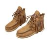 ZJWBB Women's Vintage Cowboy Fringed Ankle Boots,Lightweight Comfy Flat Bottom Increased Combat Booties Outdoor Fringe Western Shoes view 2