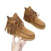 ZJWBB Women's Vintage Cowboy Fringed Ankle Boots,Lightweight Comfy Flat Bottom Increased Combat Booties Outdoor Fringe Western Shoes view 3