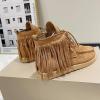 ZJWBB Women's Vintage Cowboy Fringed Ankle Boots,Lightweight Comfy Flat Bottom Increased Combat Booties Outdoor Fringe Western Shoes view 4