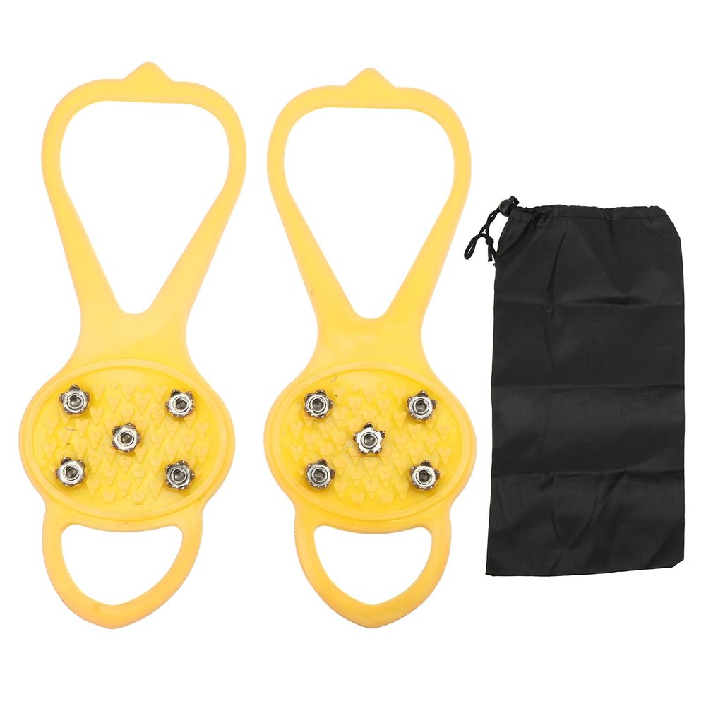1pair Non Slip Spikes Ice Cleats, Anti Skid 5 Teeth Crampons Traction Cleats Strong Grip, 5 Teeth Winter Climbing Shoes Cover (Yellow M)