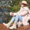 Asgard Women's Platform Ankle Rain Boots Waterproof Chelsea Boots Short Rubber Booties with Chunky Heel, Platform Beige 40 view 2