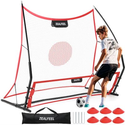ZEALFEEL Soccer Rebounder, 2-in-1 Soccer Rebound Net, 6'x4.7' Large Net & 6'x16" Small Net, Soccer Bounce Back Net Practice for Team Volley Passing Solo Training, Football Trainer with Carry Bag Cones