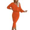 NineFit Basics Women 2 Piece Skirt Set Long Sleeve Fashion V Neck Off Shoulder Knit Tunic Tops Loose High Waisted Dress Sets Outfits (Medium,Orange) view 1